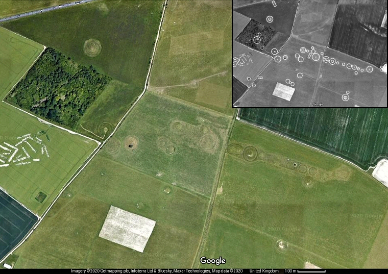 Satellite view of Normanton Down Barrow Cemetery
