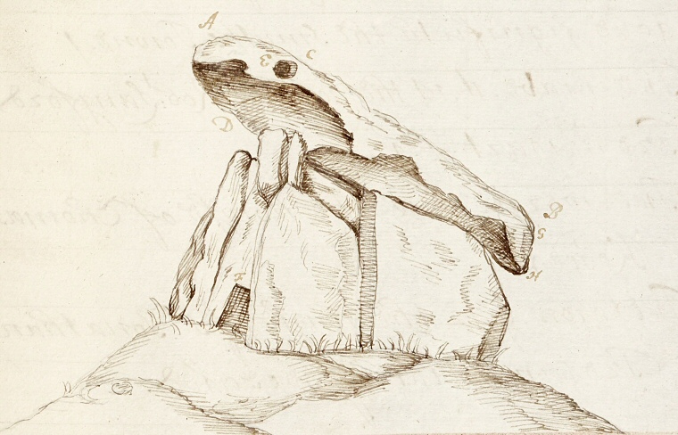 Sketch of Trethevy Quoit by John Norden