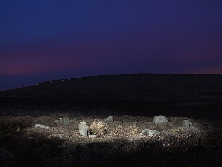 Bamford Moor stone circle - night-time view