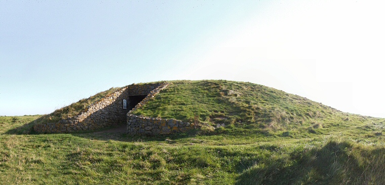Entrance and mound of Barclodiad y Gawres