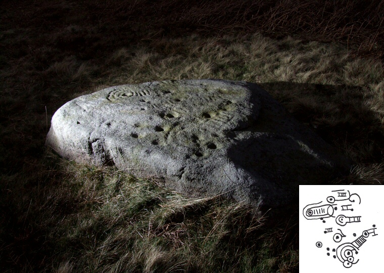 The Barmishaw Stone lit by flash