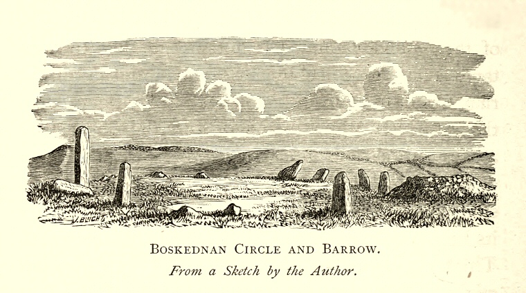 Boskednan Circle sketched by William Copeland Borlase and published in 1872