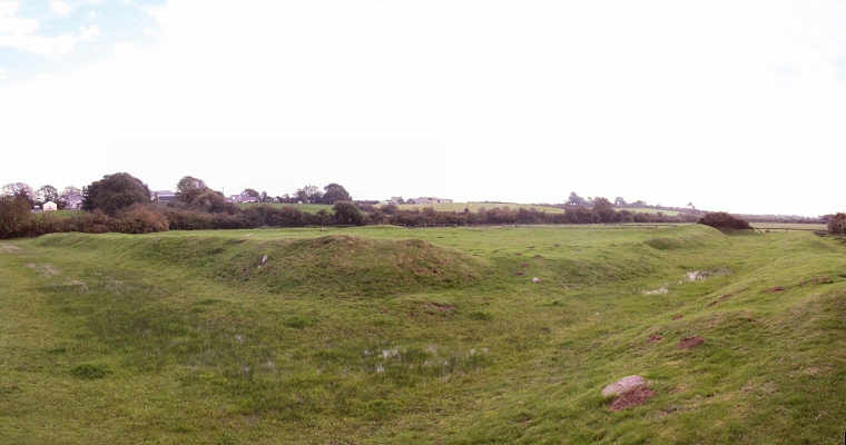 Looking southeast across the earthworks of Caer Leb