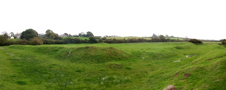 Looking southeast across the earthworks of Caer Leb