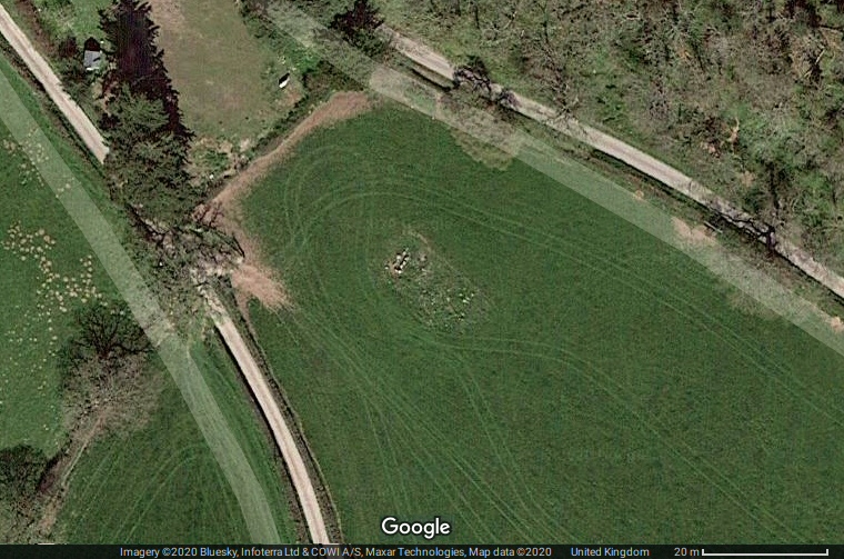 Satellite image of Cefn Meiriadog / Tyddyn Bleiddyn chambered cairn