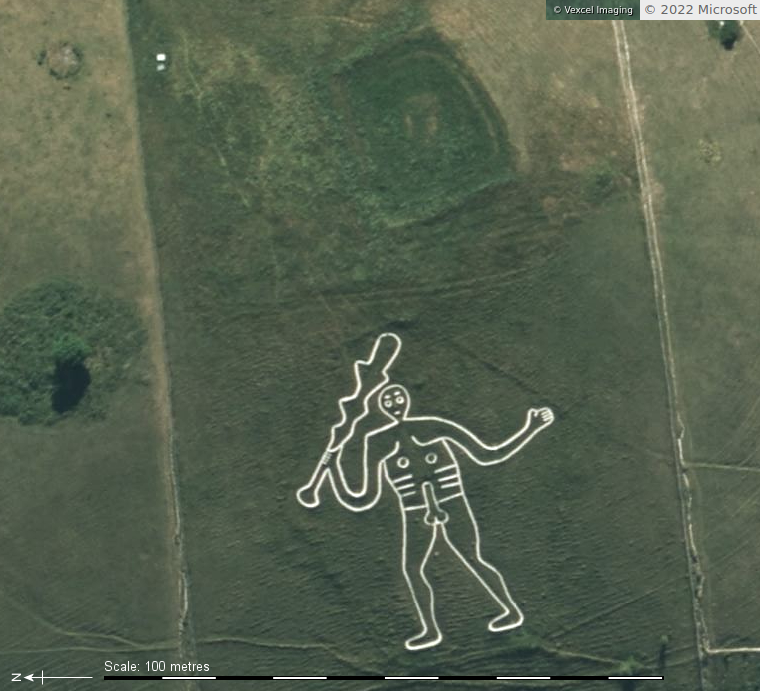 Satellite view of the Cerne Abbas Giant