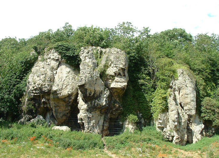 Limestone cliffs and caves on the north side of Creswell Crags