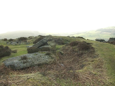 Looking west across Curbar Edge cairn