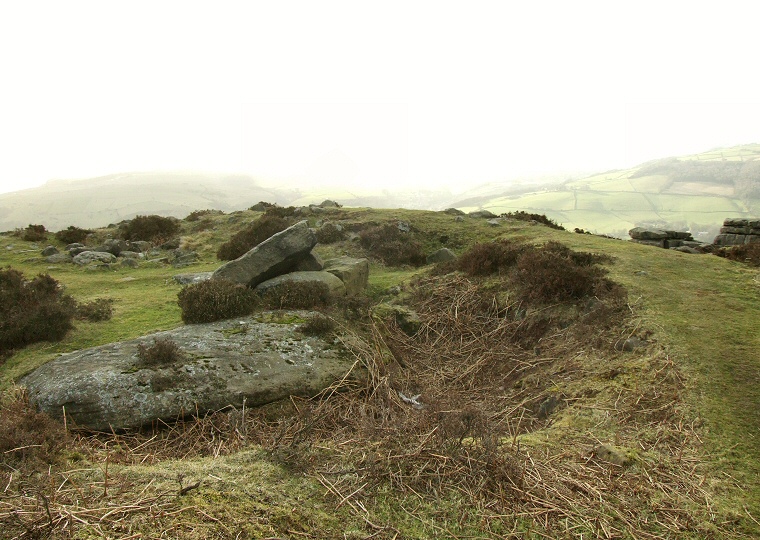 Looking west across Curbar Edge cairn