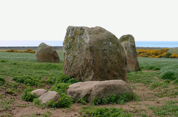Stones of the Greycroft circle - looking west to the Irish Sea