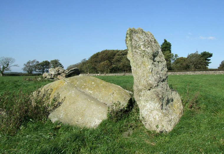 The sole remaining upright of the eastern chamber of Hendrefor.