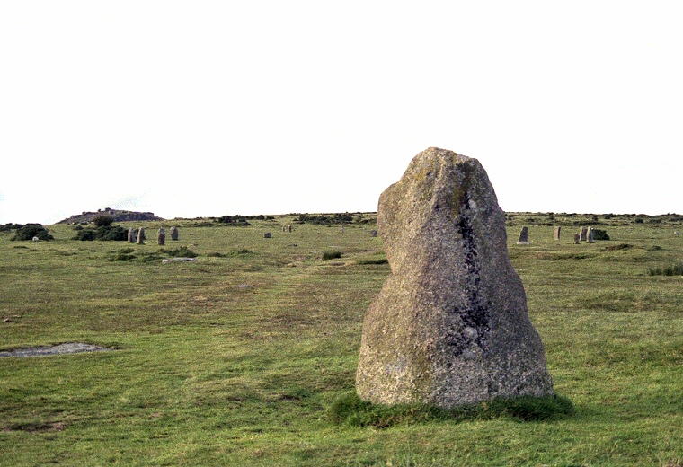 The Hurlers Stone Circle looking north towards Stowe's Hill