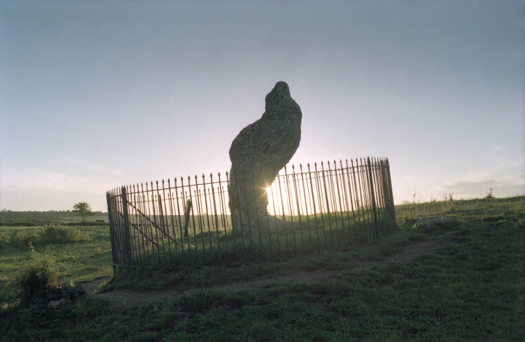 The Rollright King Stone in evening sunlight