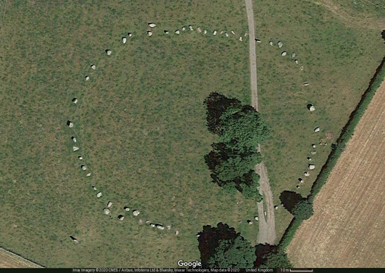 Satellite image of Long Meg and her Daughters