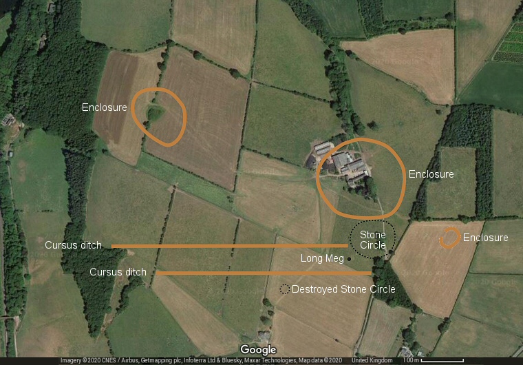 Plan of the prehistoric landscape features around Long Meg