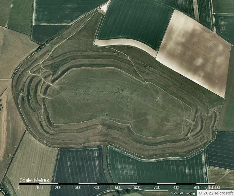 Satellite view of Maiden Castle, Dorset