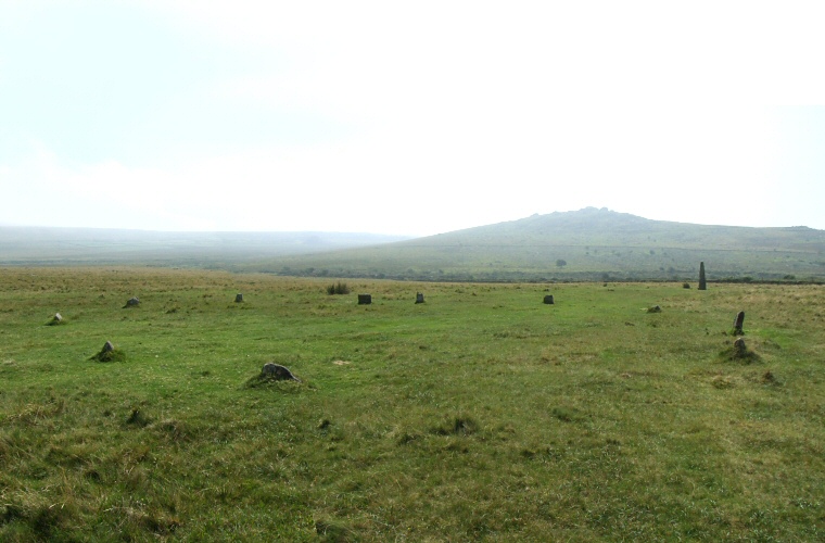 Merrivale Stone Circle looking south towards King's Tor