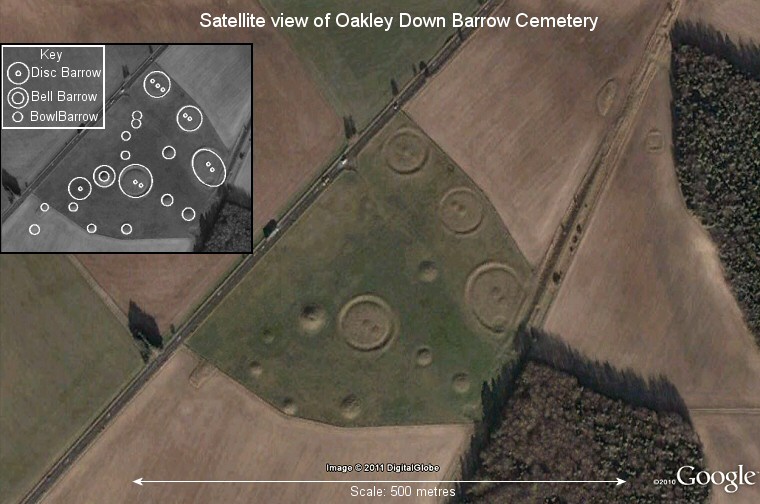 Oakley Down Barrow Cemetery - satellite view