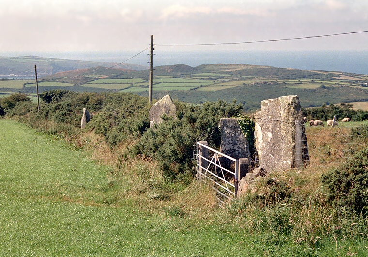 Parc Y Meirw Stone Row - view northwest