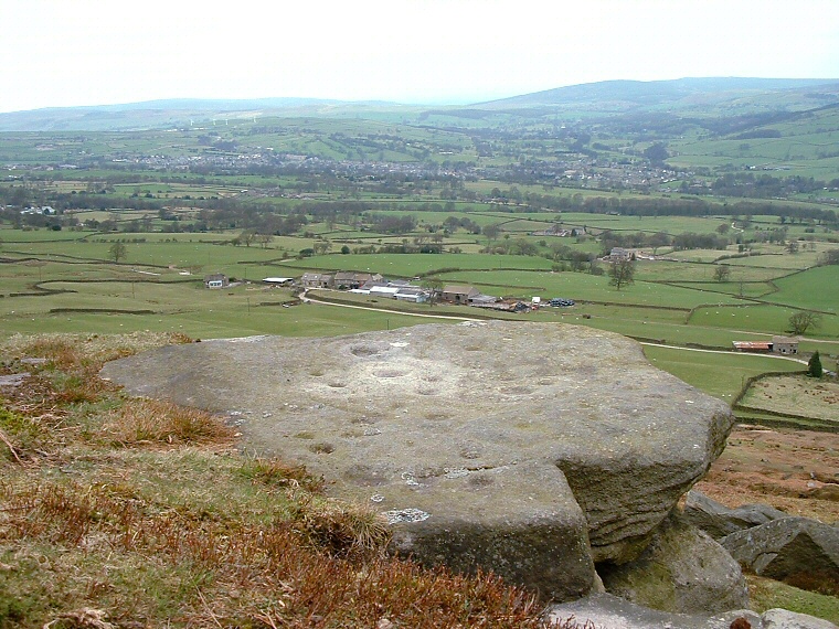 Piper's Crag Stone looking northwest over the River Wharfe Valley