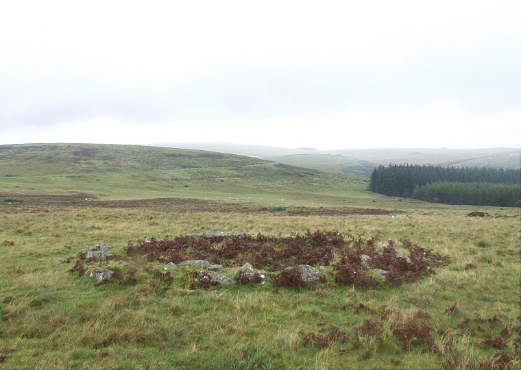Hut circle on the northeast slope of Sharpitor