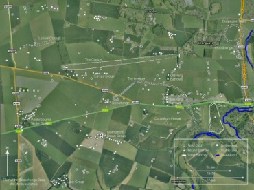 Plan of the Stonehenge area overlaid on satellite image