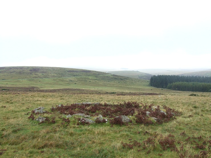 Hut circle on the northeast slope of Sharpitor
