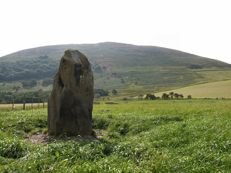 Yeavering 'Battle Stone' looking towards Yeavering Bell hillfort